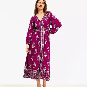 NWT Loft Petite Floral Puff Sleeve Button Midi Dress 00P